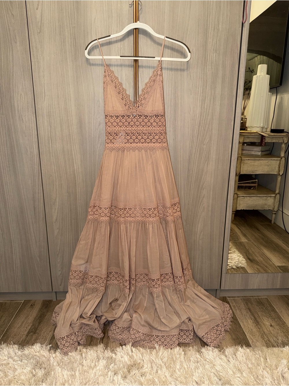 Charo Ruiz Beige Lace-Trim Maxi Dress